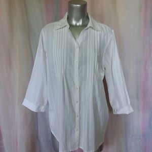 Button Front Cotton Blouse with ¾ Length Sleeves